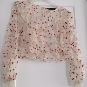 Zara floral beaded organza blouse medium